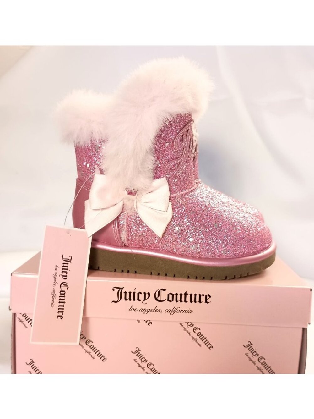 Juicy Couture Lil Windsor Pink Glitter Boots Girls Size 7 NWT Box Faux Fur